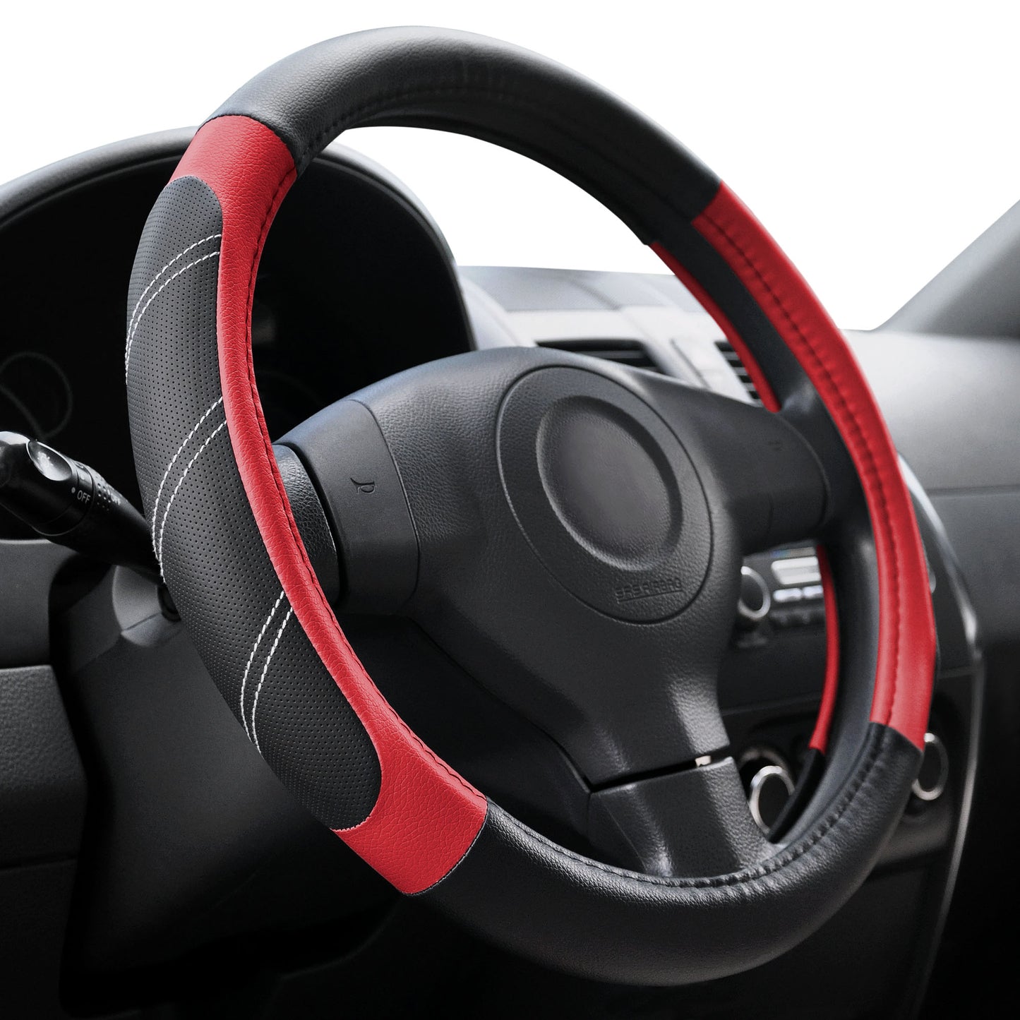 Elantrip Sport Leather Steering Wheel Cover 15 1/2 to 16 inch Universal, Padded Soft Grip Breathable for Car Truck SUV Jeep, Anti Slip Odorless Black and Red