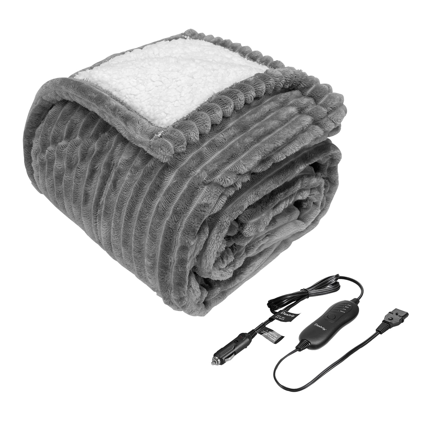 Elantrip Wool Car Heated Blanket, 12 Volt, 70 Degree Cutoff, for Trucks, Cars, SUVs, Machine Washable Car Heated Travel Blanket, Great for Camping, with Temperature Control, 40×55in(Gray)