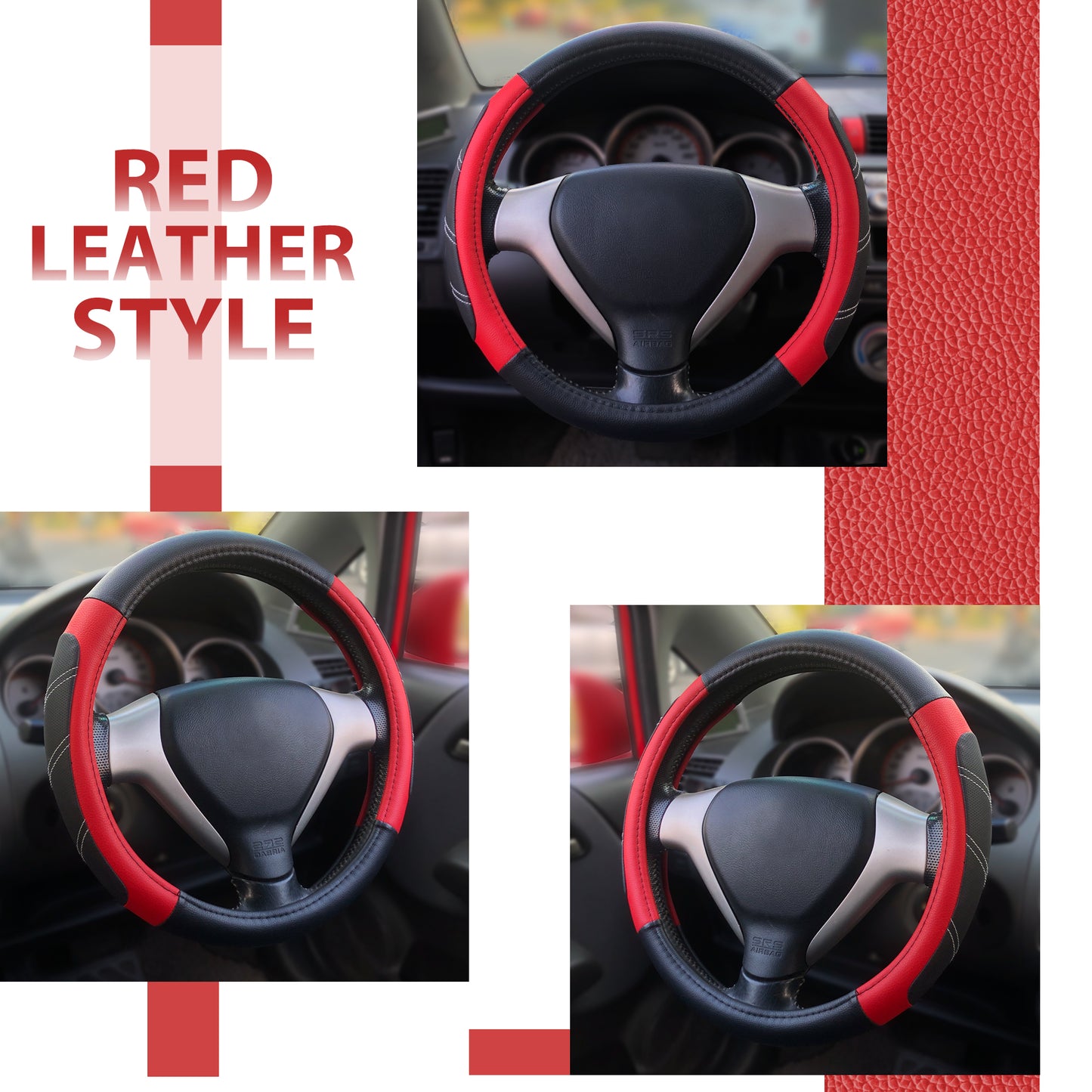 Elantrip Sport Leather Steering Wheel Cover 15 1/2 to 16 inch Universal, Padded Soft Grip Breathable for Car Truck SUV Jeep, Anti Slip Odorless Black and Red