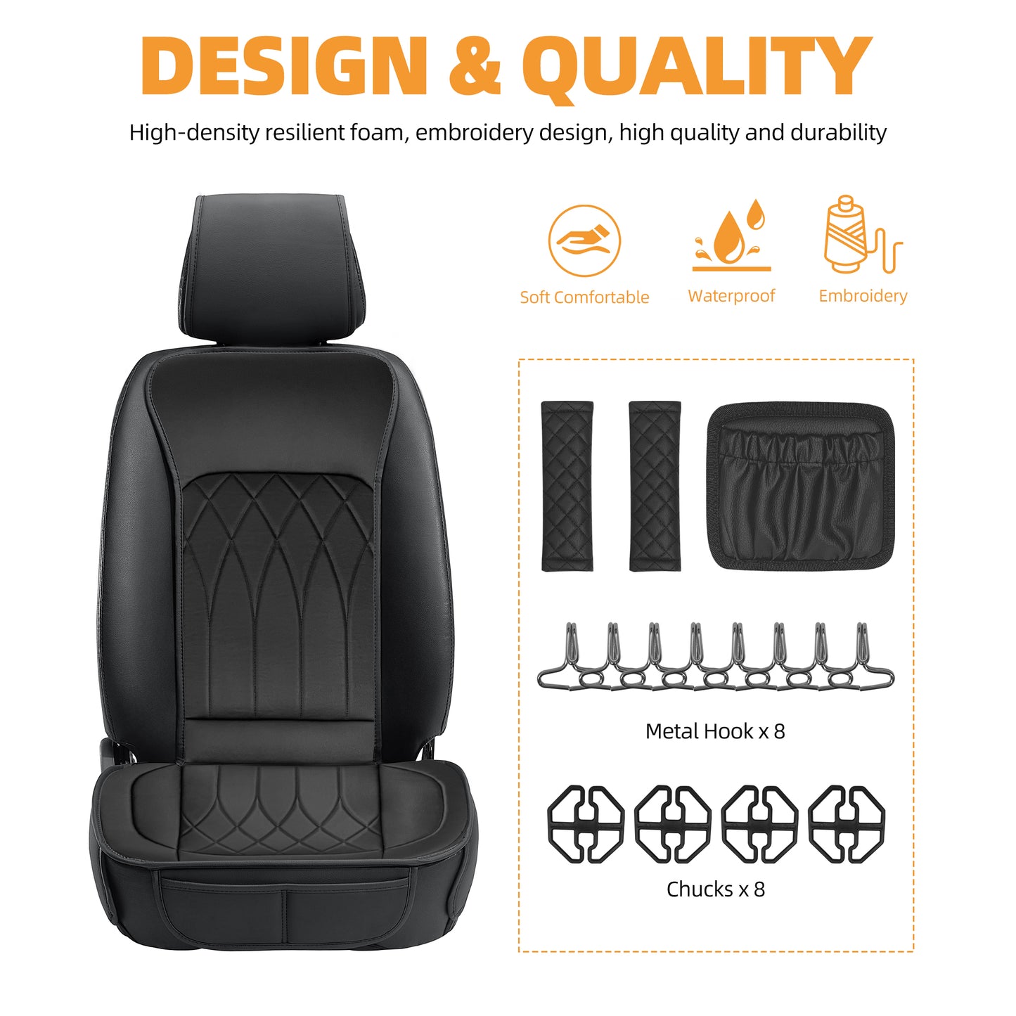 Elantrip 2PCs Front Car Seat Covers Leather Water Proof Seat Protector Universal fit for Most Cars SUVs and Trucks Black