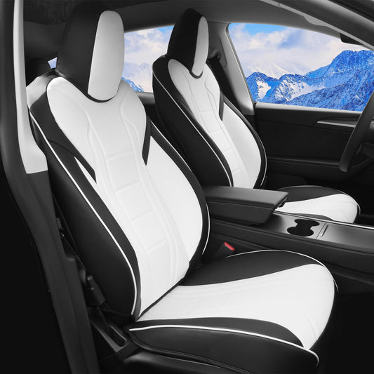 Elantrip Tesla Model 3/Y Seat Covers Full Set & Front Pair - Waterproof, Comfortable Faux Leather, Tesla Model Y Model 3(2017-2023) Black