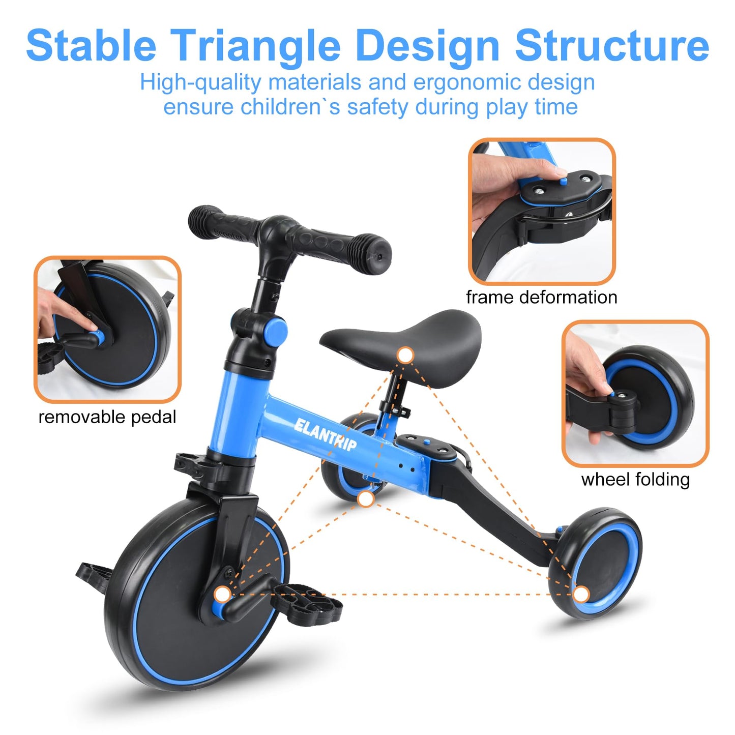 Elantrip 5 in 1 Toddler Bike for 1 to 3 Years Old Kids,Toddler Tricycle Kids Trikes Tricycle, Gift & Toys for Boy & Girl, Balance Training,Adjustable Seat and Removable Pedal