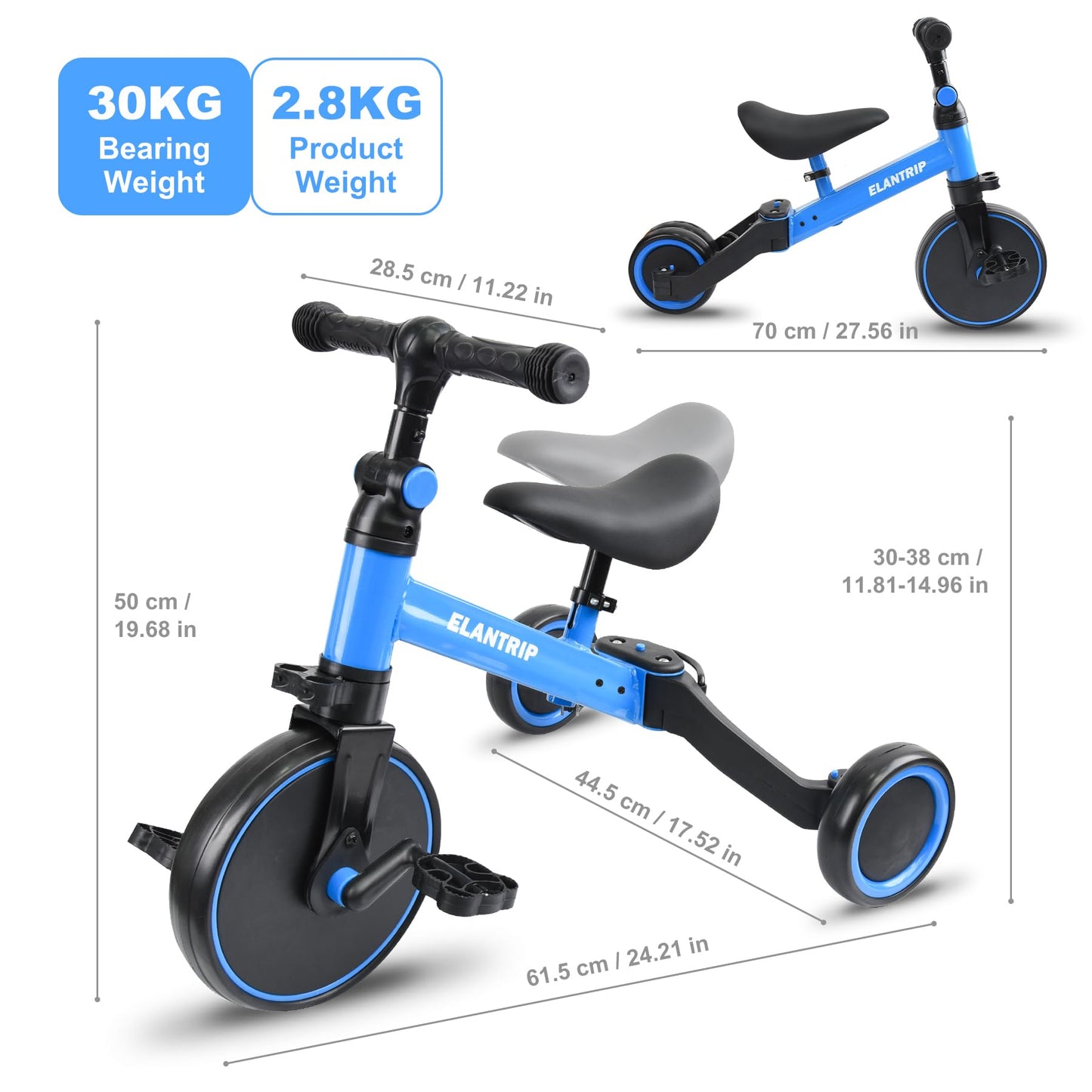 Elantrip 5 in 1 Toddler Bike for 1 to 3 Years Old Kids,Toddler Tricycle Kids Trikes Tricycle, Gift & Toys for Boy & Girl, Balance Training,Adjustable Seat and Removable Pedal